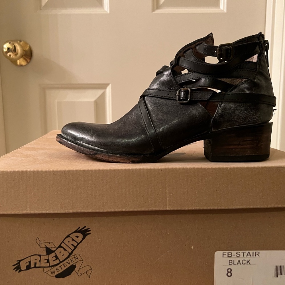 Freebird by Steven rustic black booties. In box with original receipt ($176)